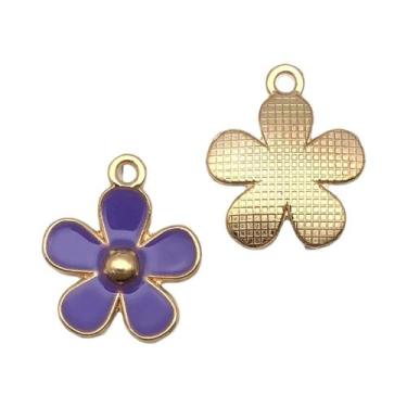 Imagem de Pingentes De Flores Esmaltadas Roxas 30 Peças: Cerejeira, Rosa E Marga