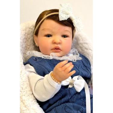 Imagem de Bebê Reborn Menina Realista Cabelo Fio a Fio, Toma Banho e Enxoval Com