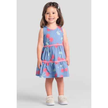 Imagem de Vestido infantil menina de cerejas Brandili, 3, Azul