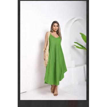 Imagem de Vestido Midi Indiano Trapézio Estampa Lisa Cor:VerdeTamanho:G - Deeyaa