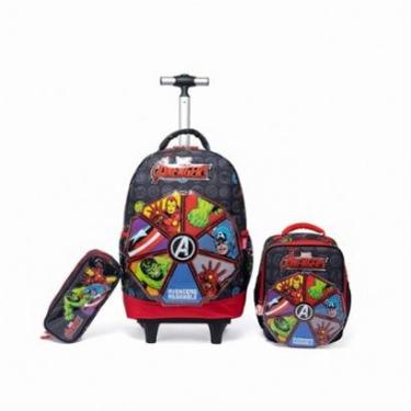 Imagem de Kit Mochila Lancheira Estojo Infantil Rodinha Masculino Escolar Marvel-Masculino