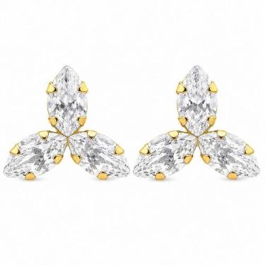 Imagem de Brinco em Ouro 18k Trevo Branco - Joia Elegante e Exclusiva - Justino 