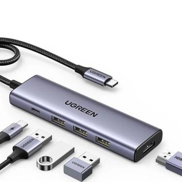 Imagem de Adaptador usb tipo c 5 em 1 hdmi 4k 3 usb 3.0 usb-c pd 100w - 15596 - 