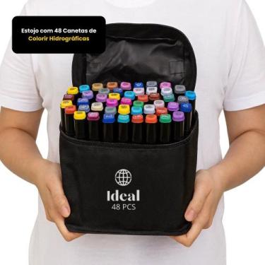 Imagem de Kit de 48 Canetas Coloridas Ponta Dupla com Estojo - IDEAL
