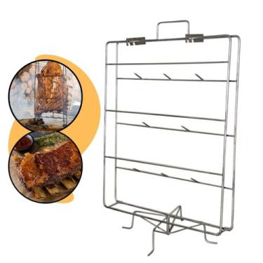 Imagem de Espeto Grelha Costelão Suporte Aço Inox 40x40cm para Churrasco Fogo de