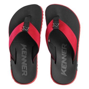 Imagem de Chinelo de Dedo Masculino Preto e Dourado Kivah Kenner, Vermelho, 44