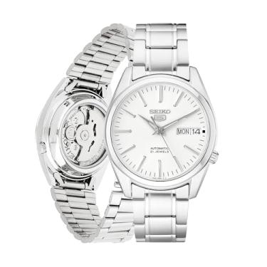 Imagem de SEIKO 5 Relógio masculino de aço inoxidável, Branco, Relógio mecânico, automático