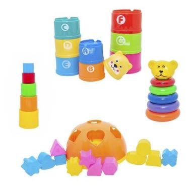 Imagem de Kit Brinquedos Educativos Copos Encaixe Colorido Bebê 33pç - CLICKCOMP