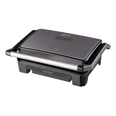 Imagem de Grill Prensa Black+Decker Articulado 800W Inox G1200 127V, Preto e Ino