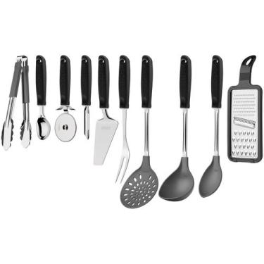 Imagem de Conjunto de Utensílios Inox Tramontina Utilitá 10 Peças, Preto e Inox,