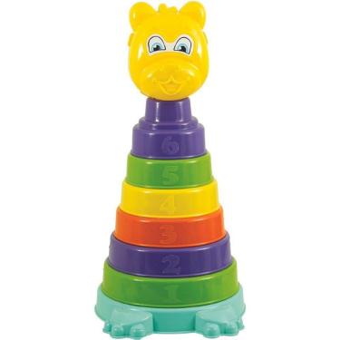 Imagem de Brinquedo Educativo Amiguinho Urso com 6 Anéis Coloridos para Empilhar Kendy Brinquedos