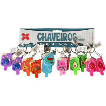 Imagem de Chaveiro Picolé 5cm Blister com 12 Unidades Design Divertido e Colorido