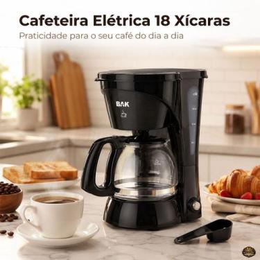 Imagem de Cafeteira Elétrica 18 Xícaras 600ml Jarra De Vidro 127V 650W BAK Preta