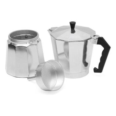 Imagem de Cafeteira Italiana Moka de Alumínio 6 Xícaras Design Clássico Válvula de Segurança Prata Moka Premium