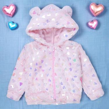 Imagem de Casaco Bebê Rosa Com Capuz De Orelhinha E Zíper Cor:RosaTamanho:6-9M -