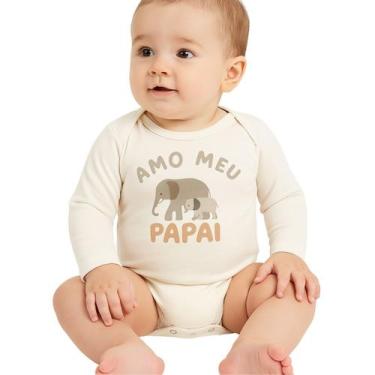 Imagem de Body Manga Longa Infantil Bebê Algodão Estampada Brandili, M, Off whit