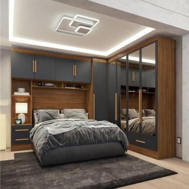 Imagem de Quarto Modulado Casal 100% MDF 4 Peças 5 Portas 4 Gavetas com Maleiro 