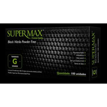 Imagem de Luva Nitrílica Preta Supermax Sem Pó 100 Und Antiderrapante -, G