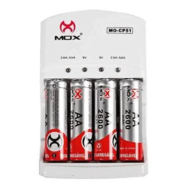 Imagem de 4 Pilha Recarregável Mox Aa Aaa + Carregador Rápido Bivolt