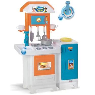 Imagem de Cozinha Completa Infantil Azul Brinquedo Torneira Sai Água com Acessór