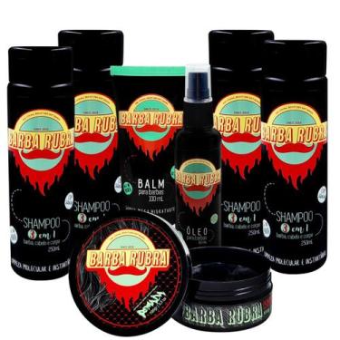 Imagem de Kit de Barba 4 Shampoo 3x1, Balm, Óleo, Pomada - Barba Rubra
