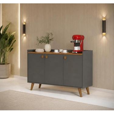 Imagem de Aparador Sala Buffet 3 Portas Lara Pés Palito Cor Cinza / Freijó - MJM