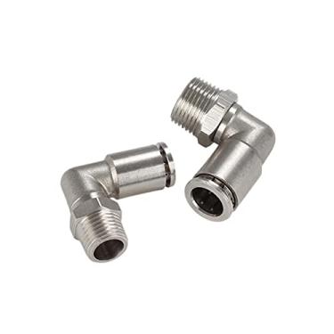 Imagem de 2pcs PL 4/6/8/10 / 12mm niquelado de cobre peças pneumáticas de cobre cotovelo acessórios de ar conector rápido elemento um toque empurrar YYDFPIIA (Color : PL8-04)