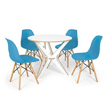 Imagem de Conjunto Mesa de Jantar Encaixe Itália 100cm com 4 Cadeiras Eames Eiffel - Turquesa