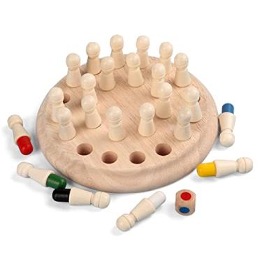 Imagem de Hibcotuo Jogo de xadrez com memória para crianças de madeira jogo de tabuleiro de xadrez colorido para crianças a partir de 3 anos