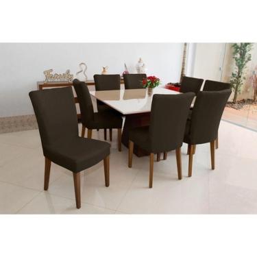 Imagem de Capa para cadeira Lisa kit 6 lugares malha - Marrom