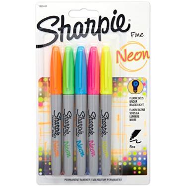 Imagem de Sharpie Marcador permanente neon fino - cores sortidas (pacote com 5)