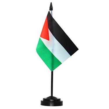 Imagem de Conjunto de bandeiras de mesa de luxo Anley Palestine - 6 x 4 polegadas em miniatura PS bandeira de mesa palestina com poste sólido de 12" - cor vívida e resistente ao desbotamento - base preta e topo de lança