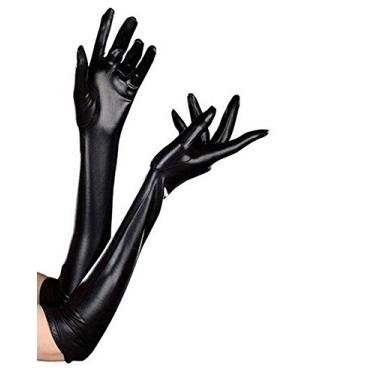 Imagem de Luwint Women Sexy Wet Look Black Long Gloves for Costume Cosplay Photoshoot