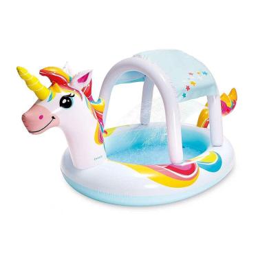 Imagem de Piscina Infantil Spray Unicórnio Cobertura Removível 130L - Intex