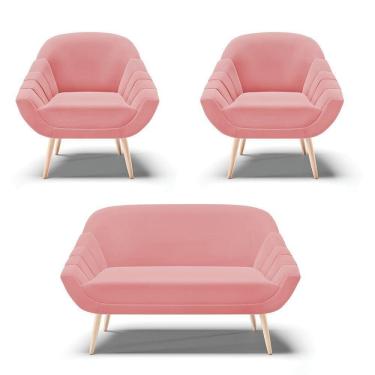 Imagem de Kit 01 Namoradeira E 02 Poltronas Suede Natural Rose