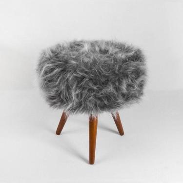 Imagem de Puff Decorativo Banqueta Dóris Redondo Pelúcia Cinza