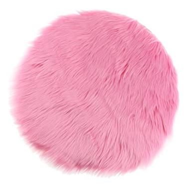 Imagem de Almofada de assento de pele sintética de pelúcia redonda flamer, tapete de chão de pele de carneiro artificial, vários tamanhos e cores - rosa choque, 35 cm