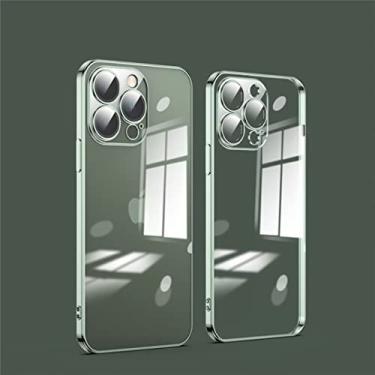 Imagem de MOESOE Capa compatível com iPhone 14 Pro MAX, capa de cristal transparente com rede à prova de poeira + protetor de câmera de vidro, capa de telefone transparente com revestimento de TPU macio capa protetora anti-riscos - verde