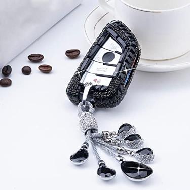 Imagem de CSHU Capa de chave de diamante Capa de cristal para chave remota inteligente, adequada para BMW X1 X3 X5 X6 Series 1 2 5 7 F15 F16 E53 E70 E39 F10 F30 G30 chaveiro, C, chaveiro preto