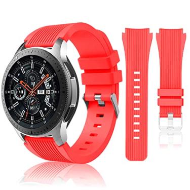 Imagem de HSWAI Compatível com Samsung Galaxy Watch 46 mm/Gear S3 Frontier, pulseiras de relógio clássicas/pulseiras Galaxy Watch 3 de 45 mm, pulseira de silicone macio de 22 mm pulseira esportiva para homens e mulheres (branca)