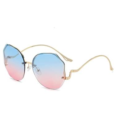 Imagem de Óculos de sol irregulares sem moldura, óculos de sol femininos, rosto redondo, cor gradiente, proteção uv, óculos de sol fashion net, óculos de sol vermelhos, 4, tamanho único