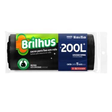 Imagem de Brilhus - Saco para Lixo Rolo com 15 Sacos de 200 Litros, Cor Preta, Bettanin