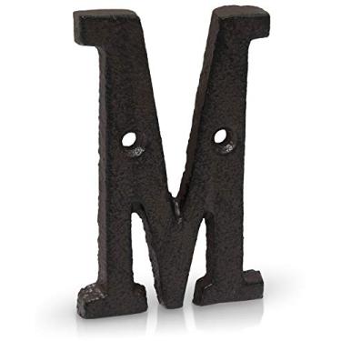 Imagem de Basic Fundamentals Letras de ferro fundido de 7,6 cm para parede e caixa de correio - Letra M - Cartas de caixa de correio de design industrial para placa de endereço e decoração de casa - Preto marrom