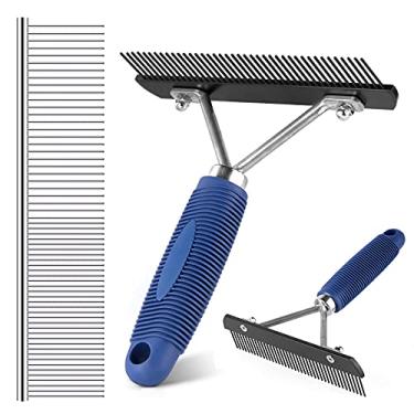 Imagem de Ancinho para cães com dentes longos + pente de descamação de aço inoxidável, kit de cuidados para cães grandes e cavalos, escova Husky Pastor Alemão