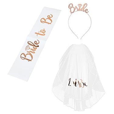 Imagem de Yolev Acessórios de festa de despedida de solteira, acessórios de decoração de chá de panela, faixa de noiva, tiara de noiva, véu para artigos de despedida de solteira, decoração de casamento, Ouro