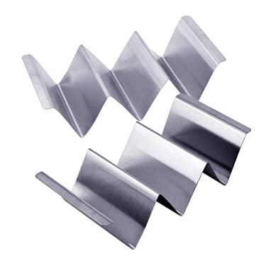 Imagem de Suporte de taco de aço inoxidável com alça para taco, bandejas para taco, 3 tacos, forno e pode ser lavado na lava-louças, conjunto com 2