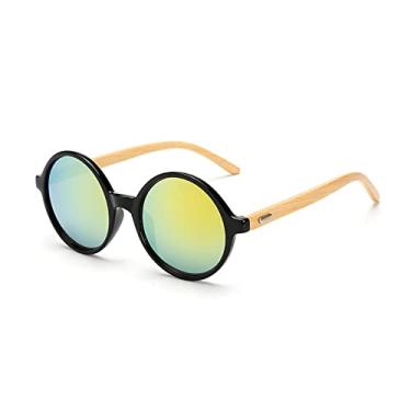 Imagem de Óculos de sol de perna de bambu masculinos femininos retro redondos óculos de sol revestimento steampunk moda tons masculinos femininos, 3, tamanho único