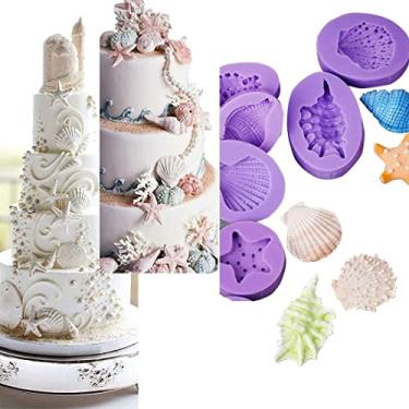 Imagem de Anyana Seashell Starfish Sea Urchin molde de gaivota molde de silicone para pasta de goma pasta de açúcar bolo decoração cupcake conjunto de 7 peças