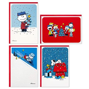 Imagem de Hallmark Peanuts Boxed Cartões de Natal sortidos, quadrinhos clássicos (4 desenhos, 16 cartões e envelopes)