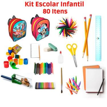 Imagem de Material Escolar Kit  80 Pçs Completo Infatil Mochila Lápis Caderno Vo